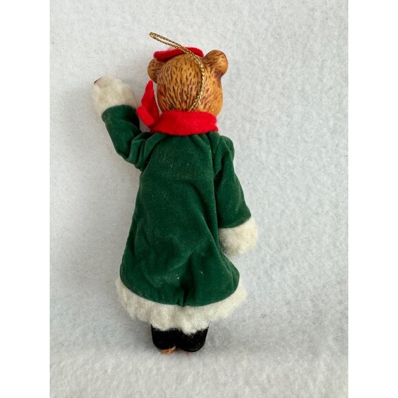 Enesco Porcelain Teddy Bear Green Coat Red Scarf Christmas 6” Ornament - Picture 2 of 7